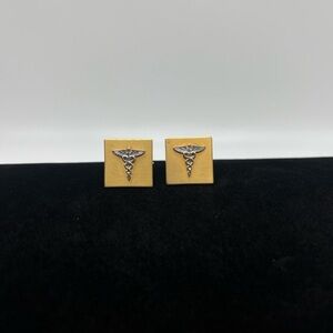Vintage 14K GF Medical Caduceus Cufflinks & Tie Tack